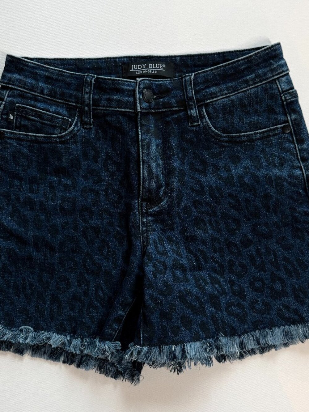 Judy Blue Dark Wash Leopard Print Denim Shorts